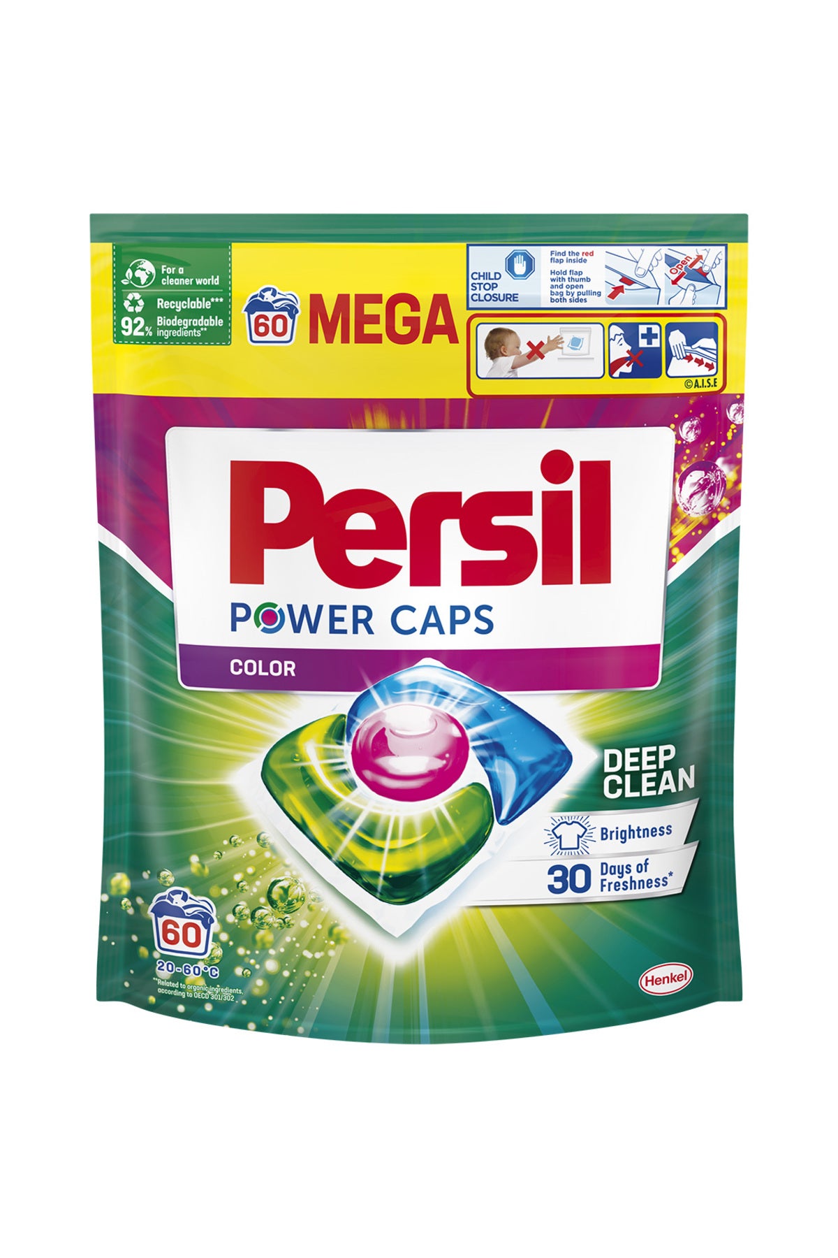 Power Caps Color Laundry Detergent Capsules, 60 Washes