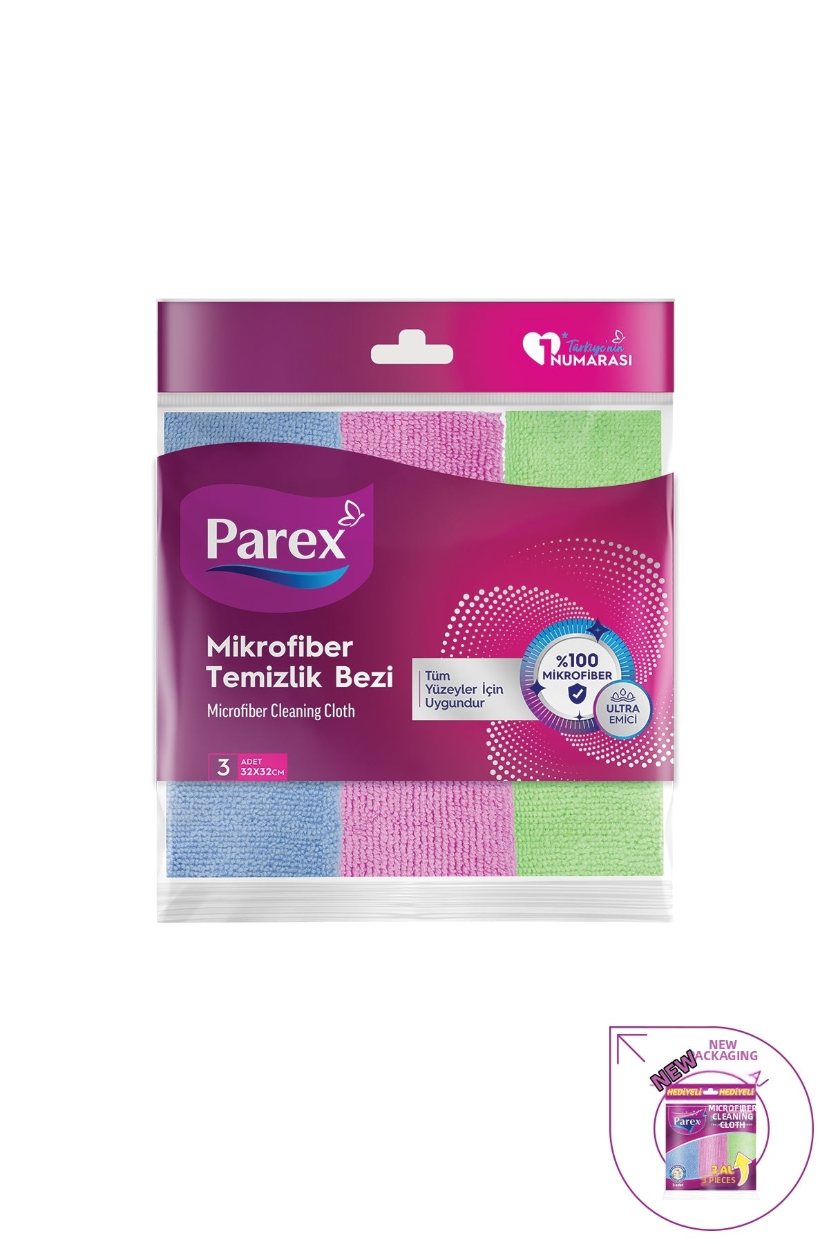 Mikrofiber Karışık Renkli Temizlik Bezi 3'lü Eko Paket