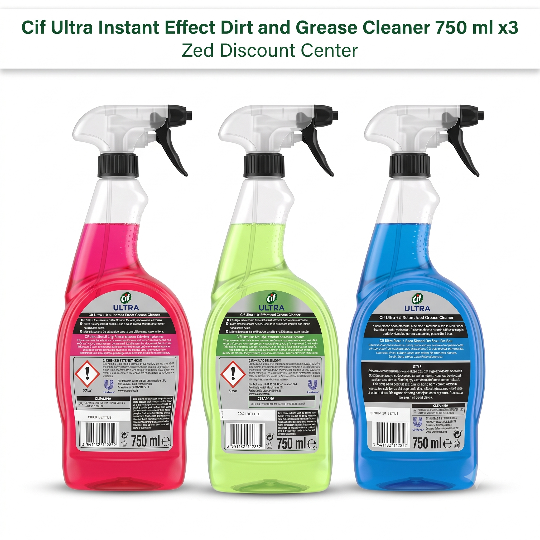 Cif Ultra Spray Instant Effect 3-Piece Set: Dirt & Grease Remover x1, Sakura Spray x1, Limescale and Rust Remover x1 (3 x 750ml)