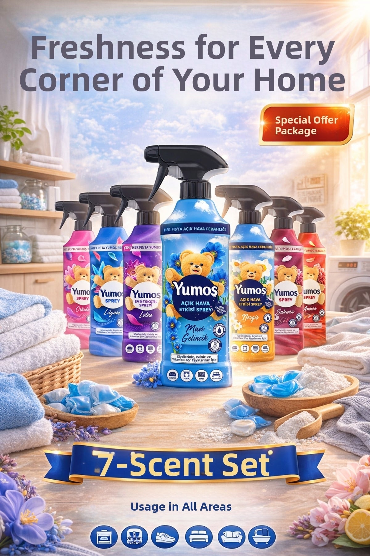 Set of 7 Koku Şöleni products, laundry spray