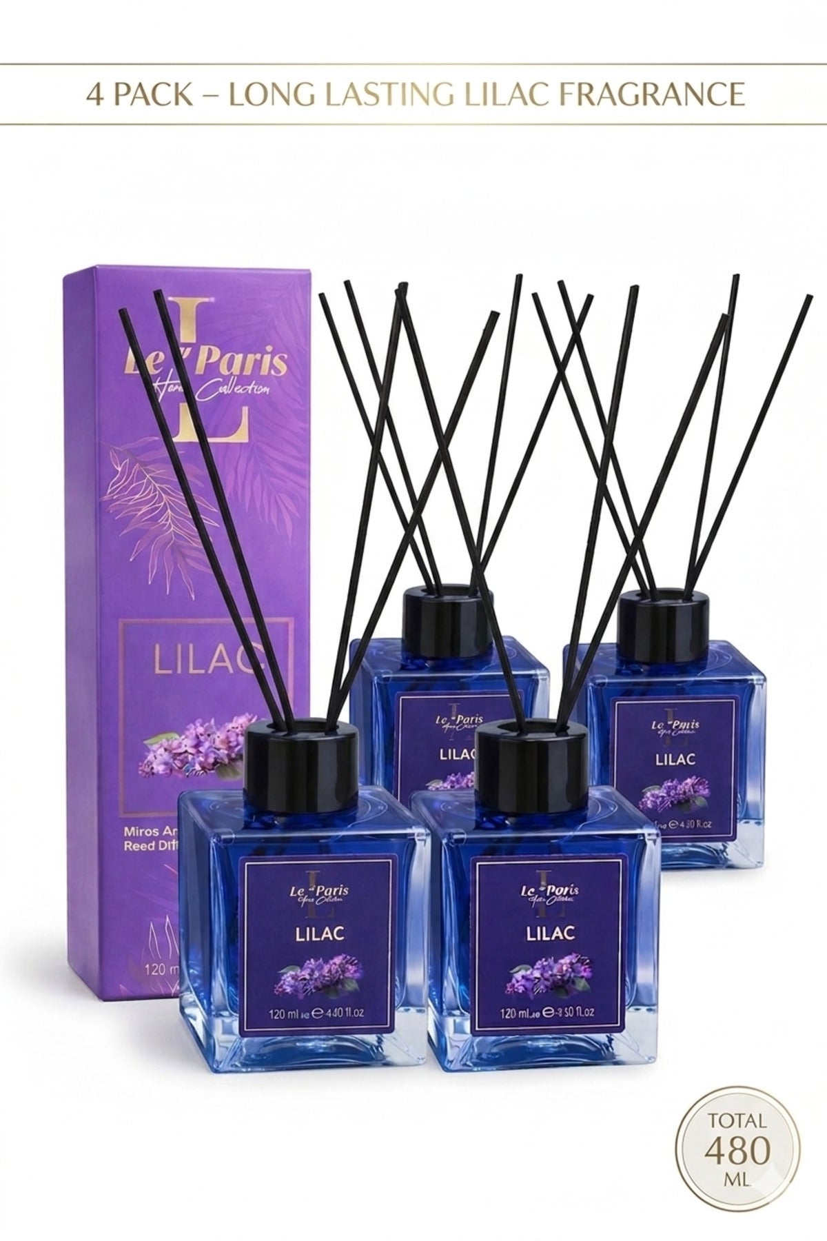 Premium Reed Diffuser 4x120ml, Long-Lasting Scent - Liliac