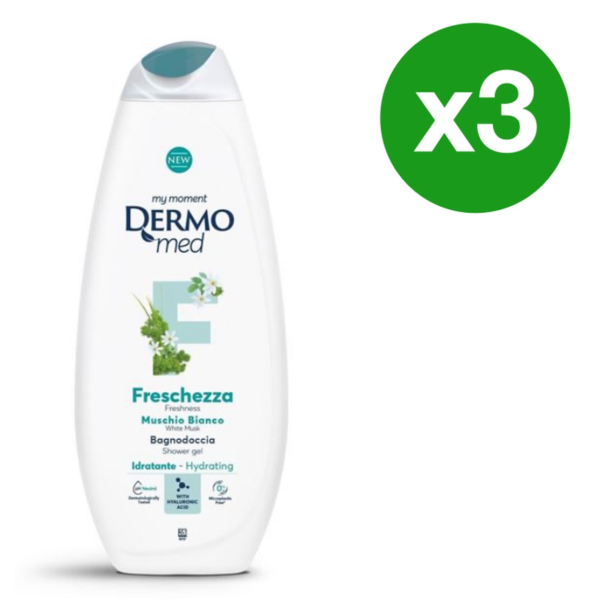 Dermomed Hydrating Shower Gel with White Musk, 650 ml x 3