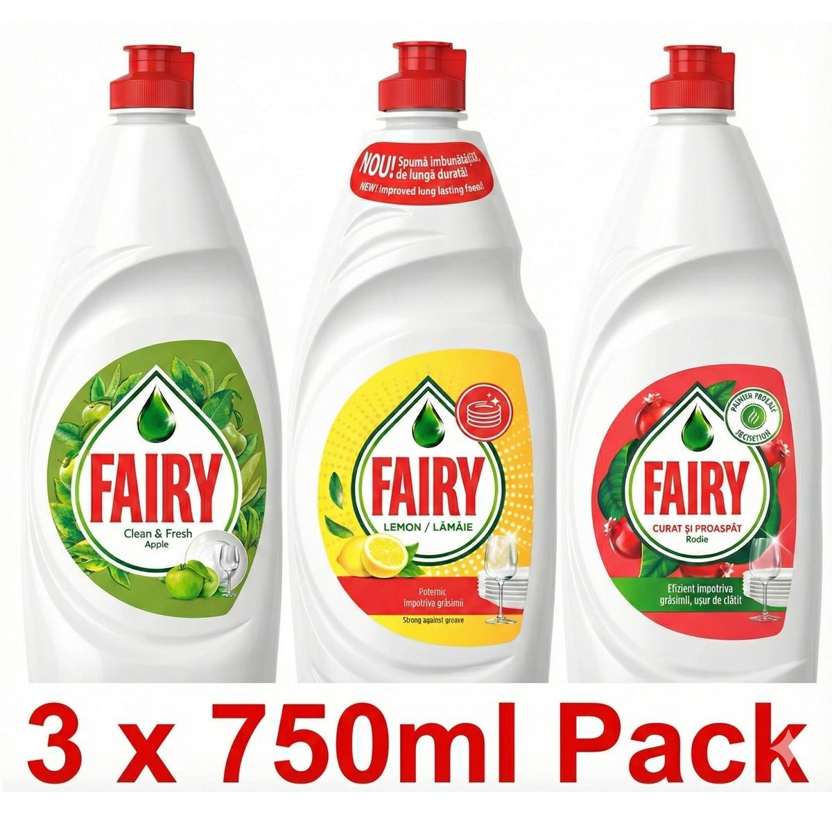 Liquid Dishwashing 3 x 750ml ALL PACK. Lemon - Apple - Pomegranate