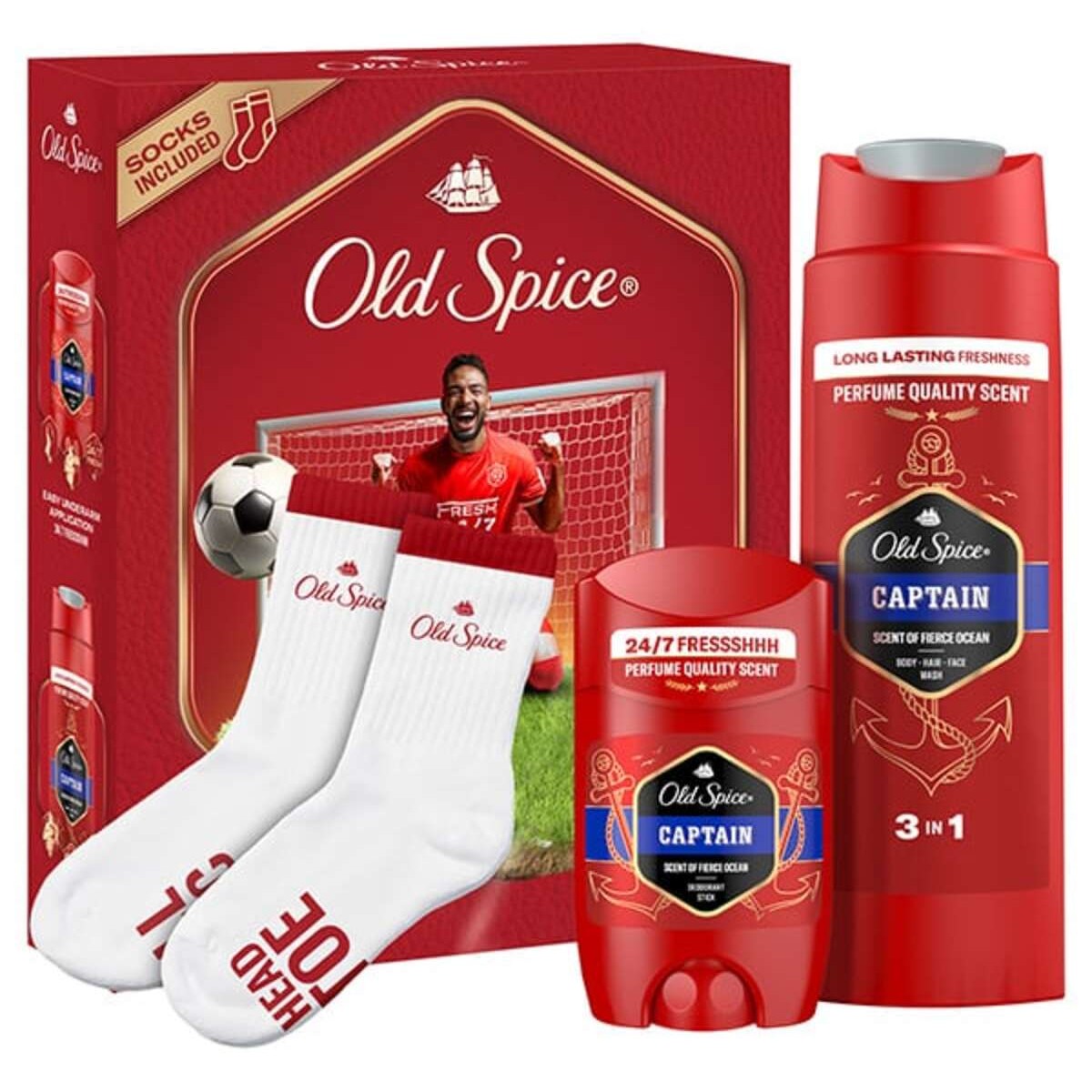 Footballer gift set: Captain deodorant stick 50 ml + Captain shower gel 250 ml + socks