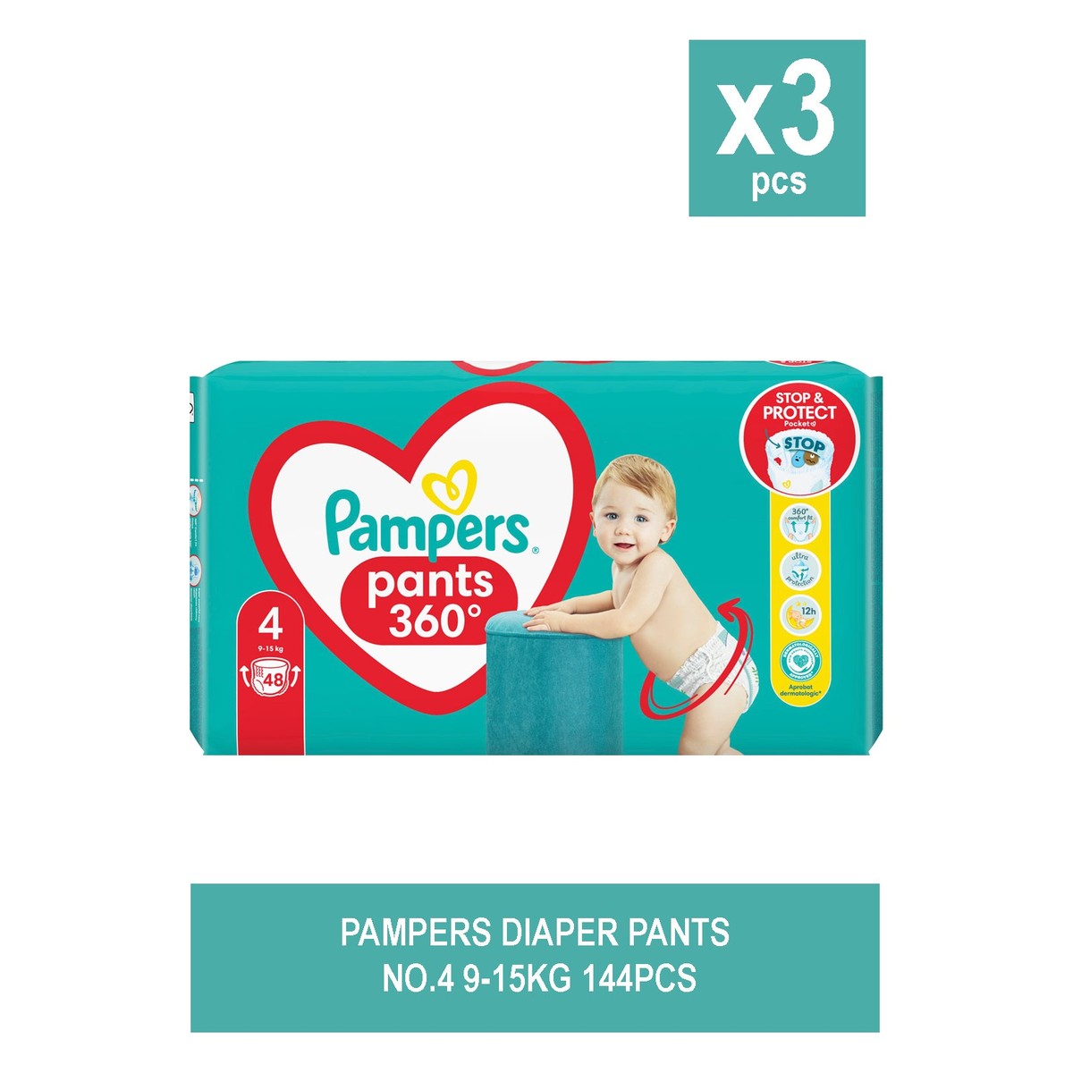 Set of 3 PIECES PANTS Diapers NO.4 9-15KG 48PCS