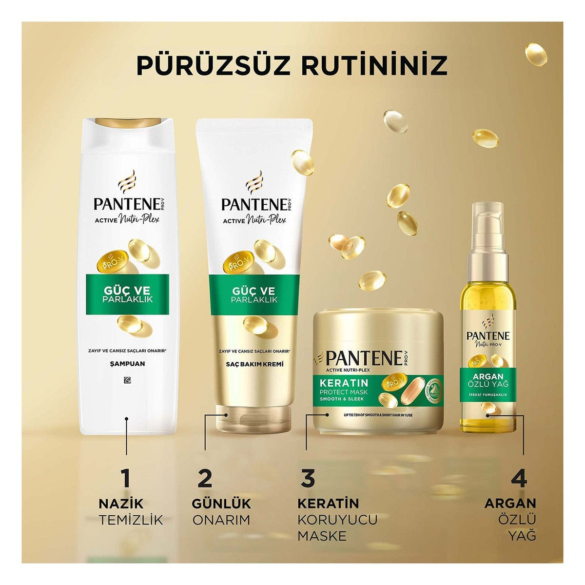 " Pro-V Güç & Parlaklık Şampuan 800ml Pompalı Şişe. Zayıf ve Mat Saçlar için x 3 Adet"
