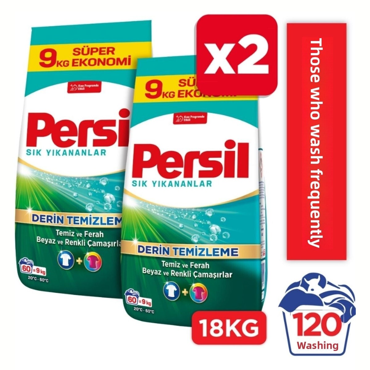 Frequent Washers Powder Laundry Detergent 60 Washes 9kg Set of 2