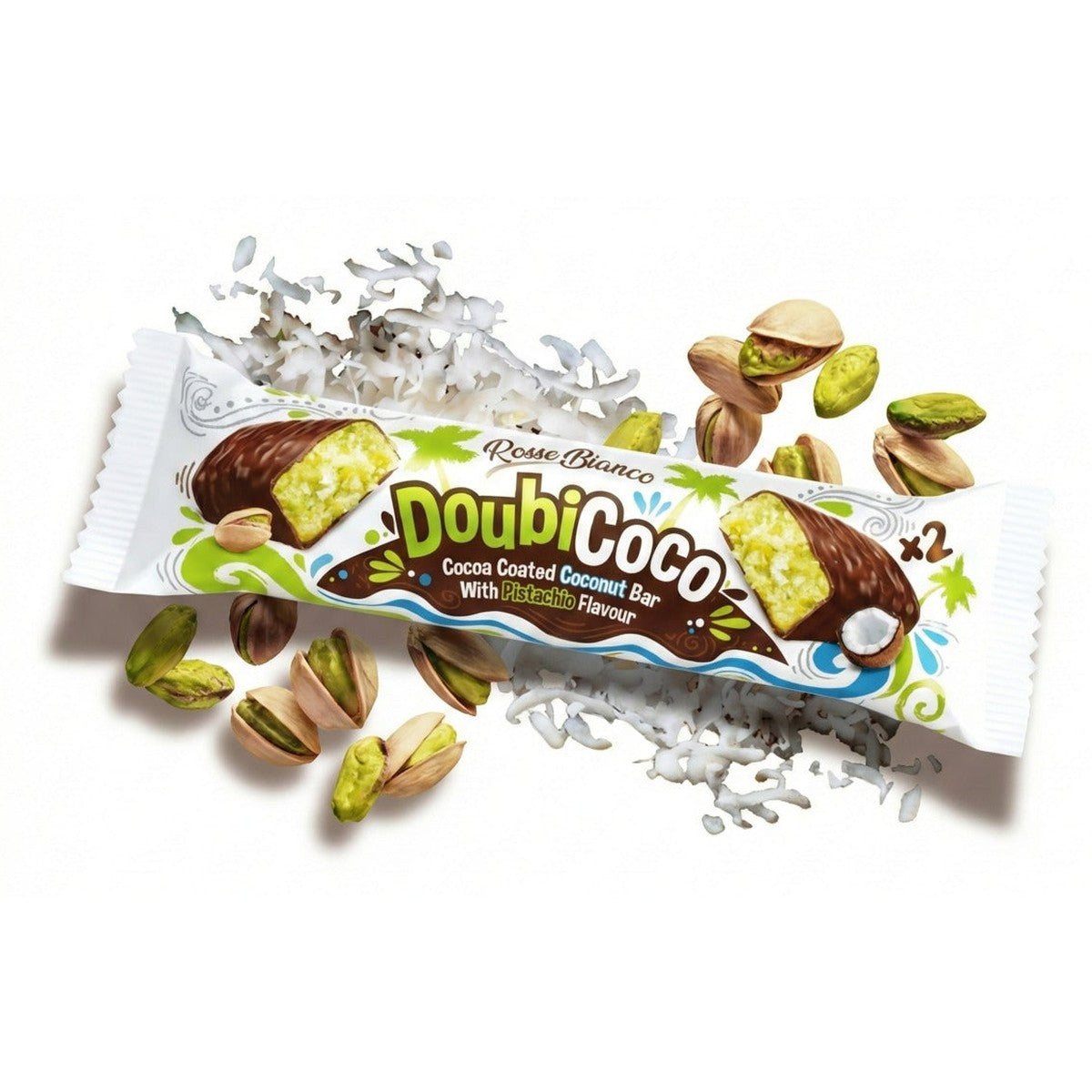 DoubiCoco Pistachio Cream and Coconut Dubai Chocolate Bars - Box of 24