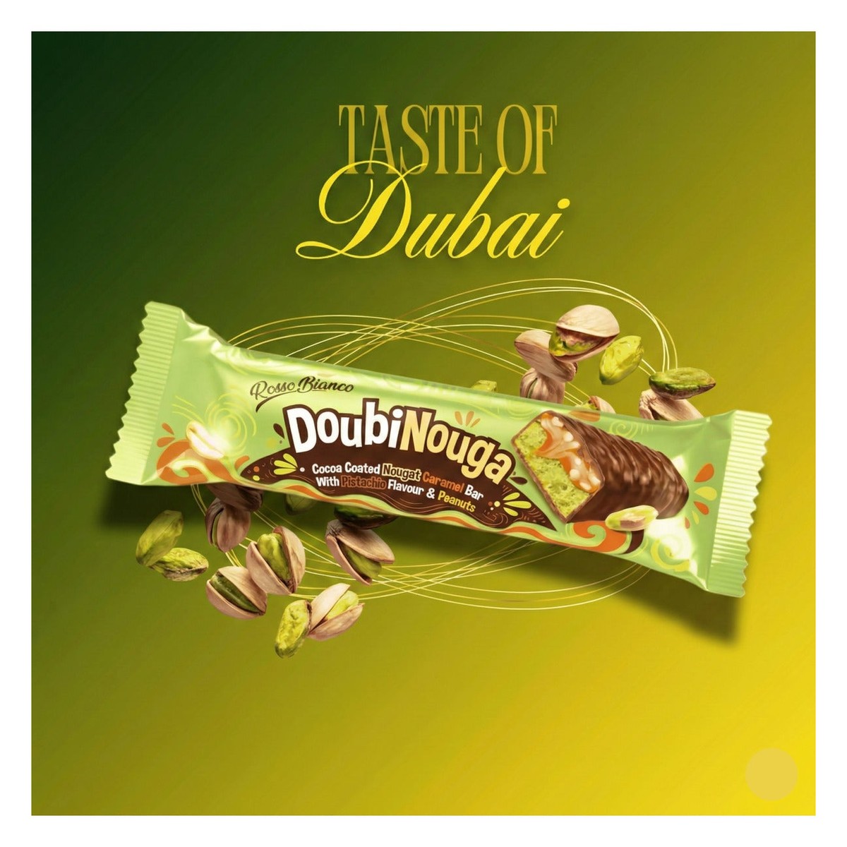 Doubi Nouga 40g x 24 Pack: Pistachio, Peanut & Caramel Dubai Chocolate Bars