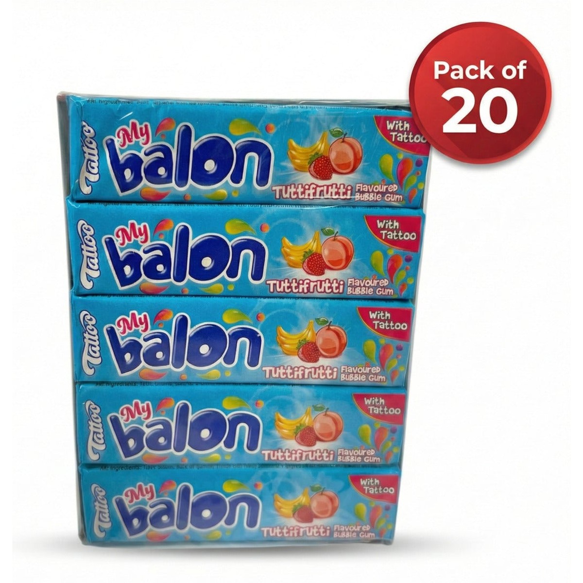 My Balon Fruit Bubble Gum with Tattoos. Delicious flavors & fun inside! - 20 PCS -