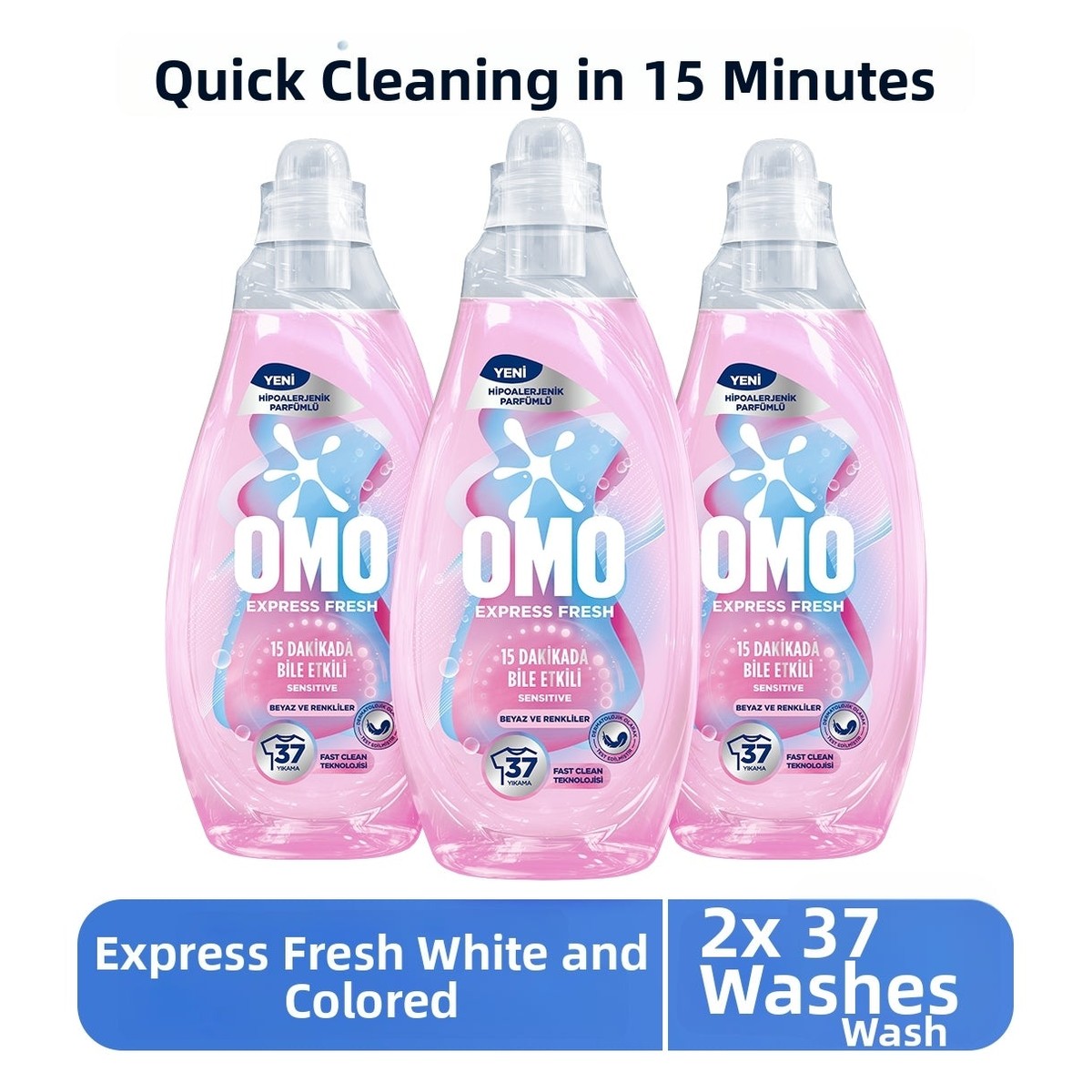 Express Fresh Sensitive Beyaz ve Renkliler Sıvı Çamaşır Deterjanı 1480ml x3