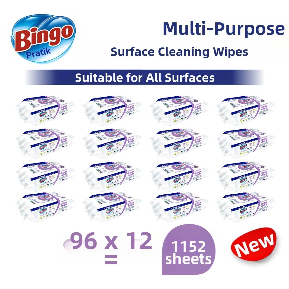 Surface Cleaning Towel, Lavender, 96 Pieces X12 cm (1152 sheets)