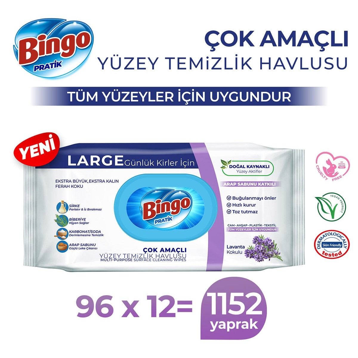 Surface Cleaning Towel, Lavender, 96 Pieces X12 cm (1152 sheets)