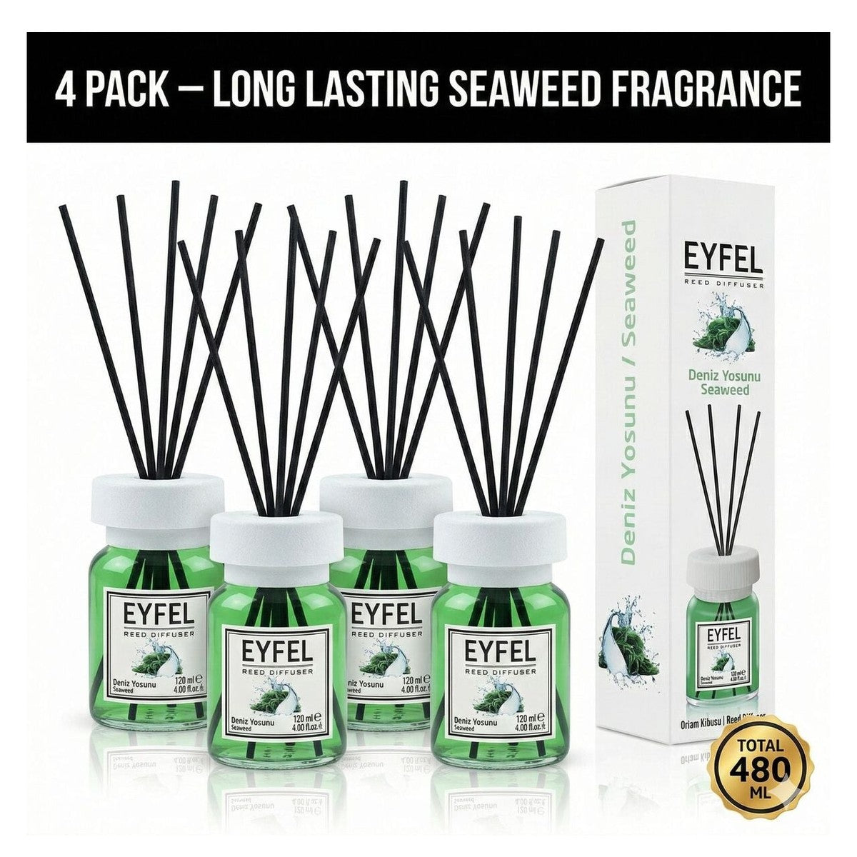 Room Freshener with Sticks, Seaweed, 120ml x4