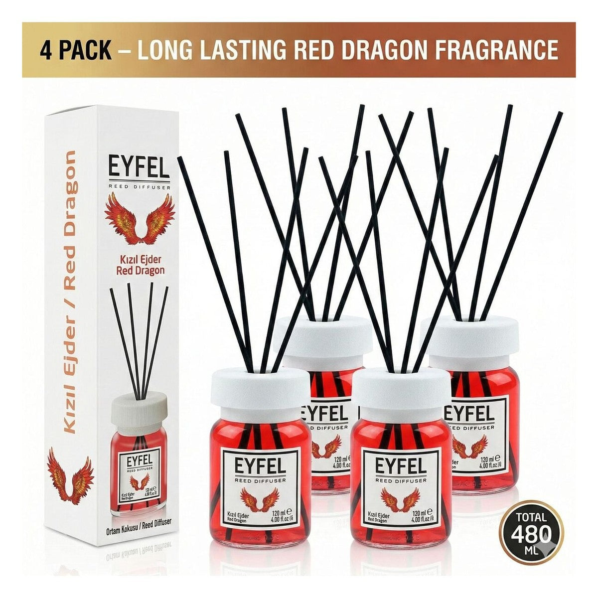 Room Freshener with Sticks, Red Dragon, 120ml x4