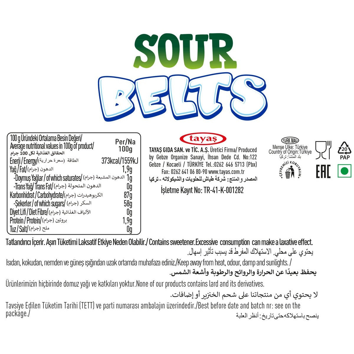 Damla Sour Belts Licorice Rainbow Karton Kutu 15 Gr X 72 Adet Kutulu