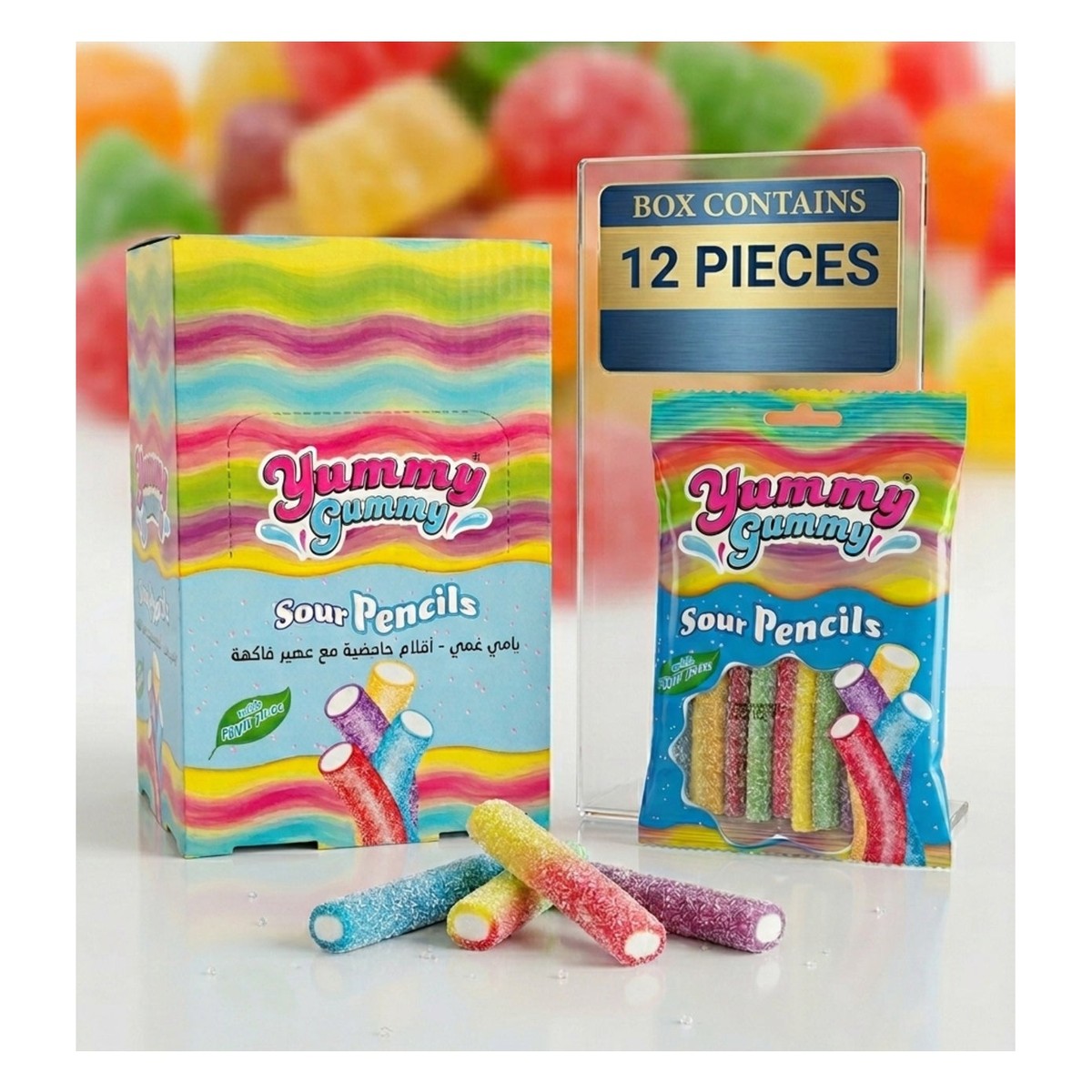 Yummy Gummy Sour Pencil - Fruit Flavored Soft Candies X12 pieces