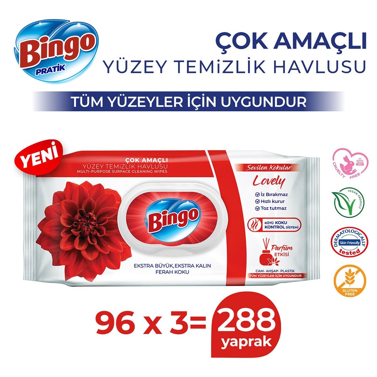Yüzey Temizleme Havlusu Sevilen Kokular Lovely 96 Adetx3 (288 Yaprak)