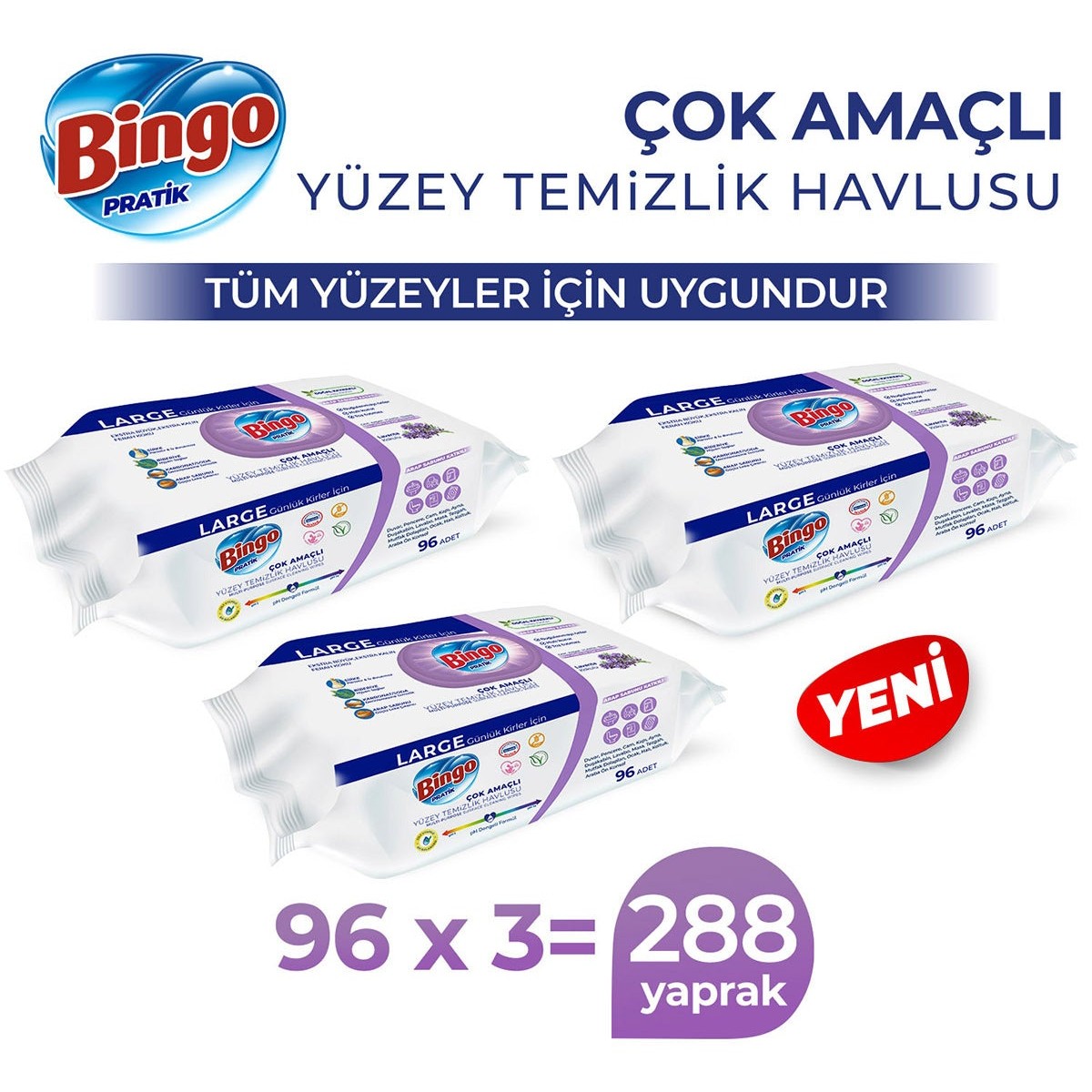 Yüzey Temizlik Havlusu Large Lavanta 96x3 (288 YAPRAK)