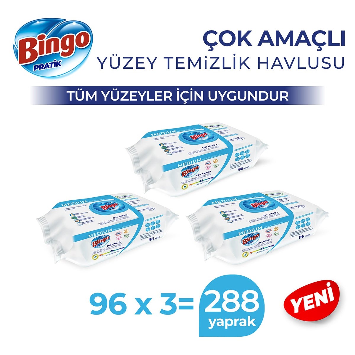 Yüzey Temizleme Havlusu Medium Beyaz Sabun Kokulu 96 Adetx3 (288 Yaprak)