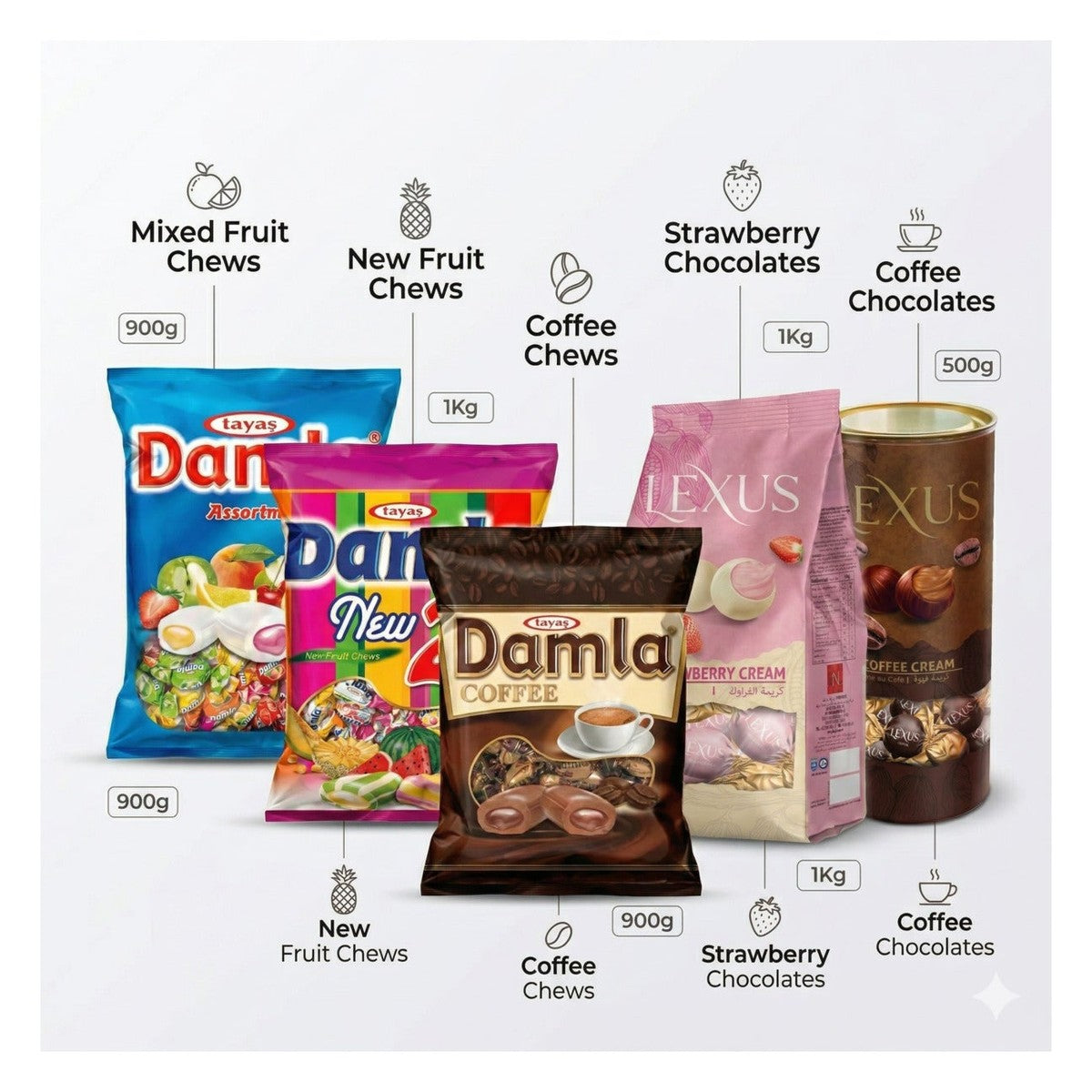 5-Piece Snack Bundle 4.3kg - Fruit Chews, Coffee Candy & Chocolate Mix Pack