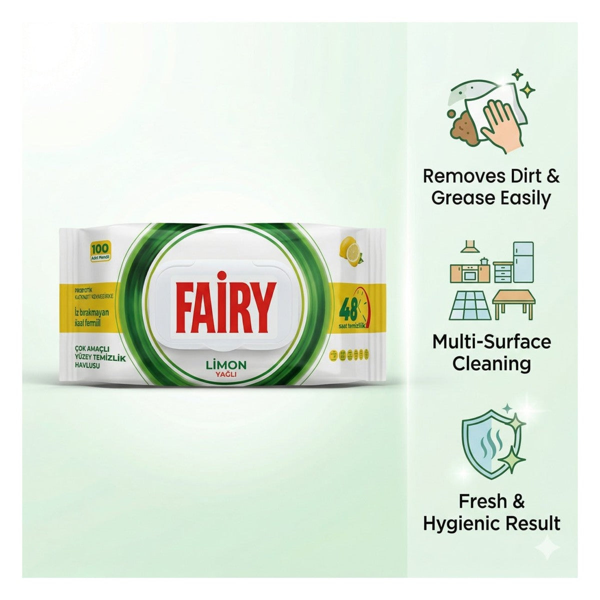 Lemon Scented Surface Cleaning Wipes x4 Pack (Total 400 Wipes)
