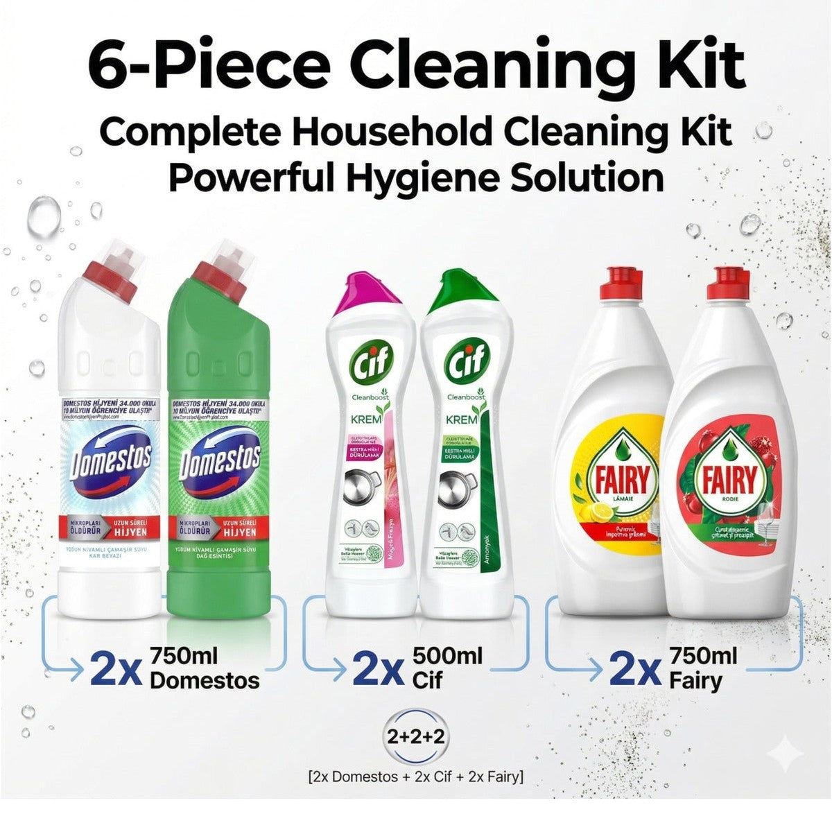 6-Piece Home Set: 2x Domestos 750ml, 2x Cif 500ml, 2x 750ml