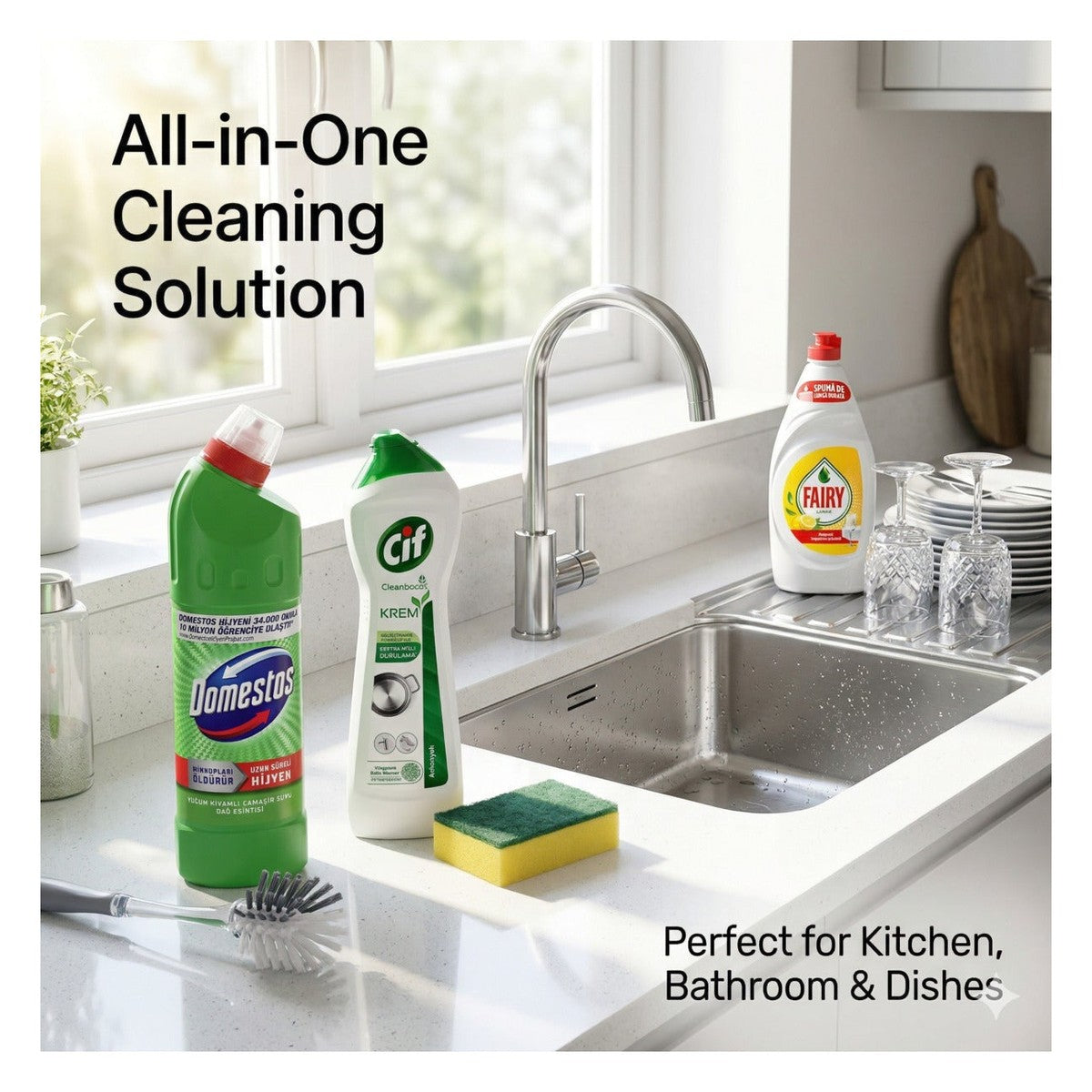6-Piece Home Set: 2x Domestos 750ml, 2x Cif 500ml, 2x 750ml