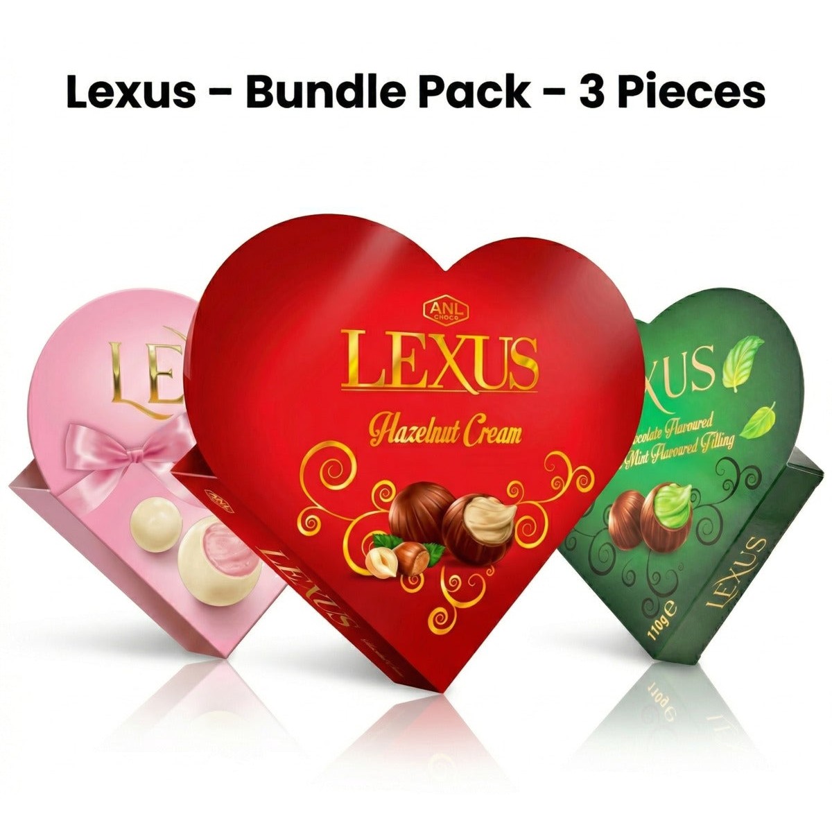 Heart-Shaped Chocolate Gift Bundle: Strawberry, Hazelnut & Mint ( 110g x 3 )