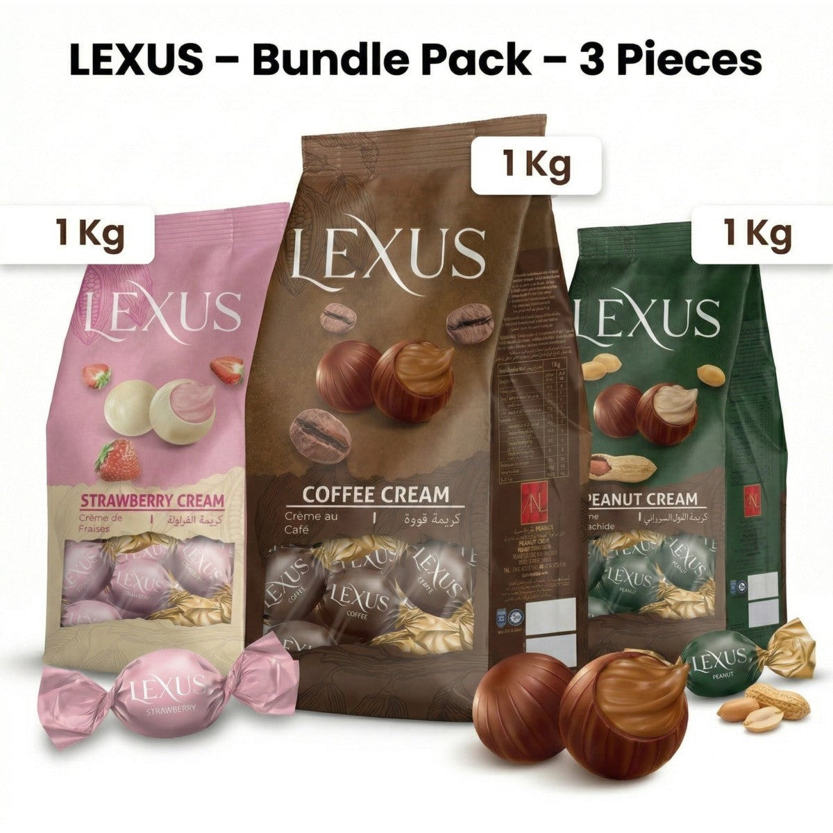 Chocolate Cream Candy Bundle 3x1kg - Strawberry, Coffee & Peanut Mix
