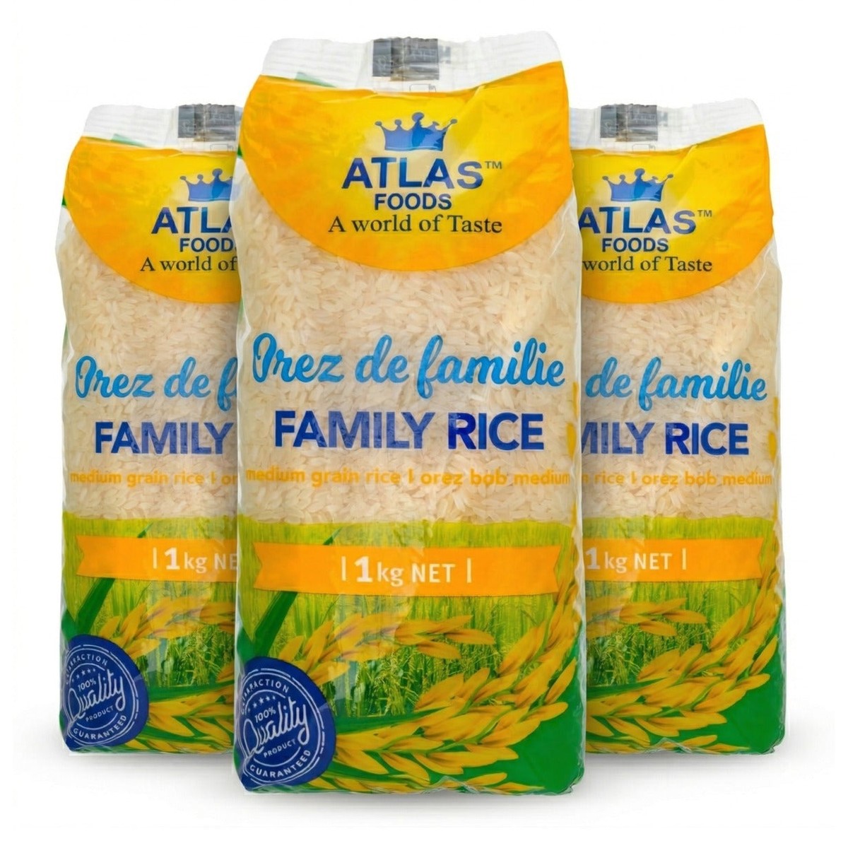 Family Rice 3x1kg - Medium Grain Rice, Value Pack, Premium Quality
