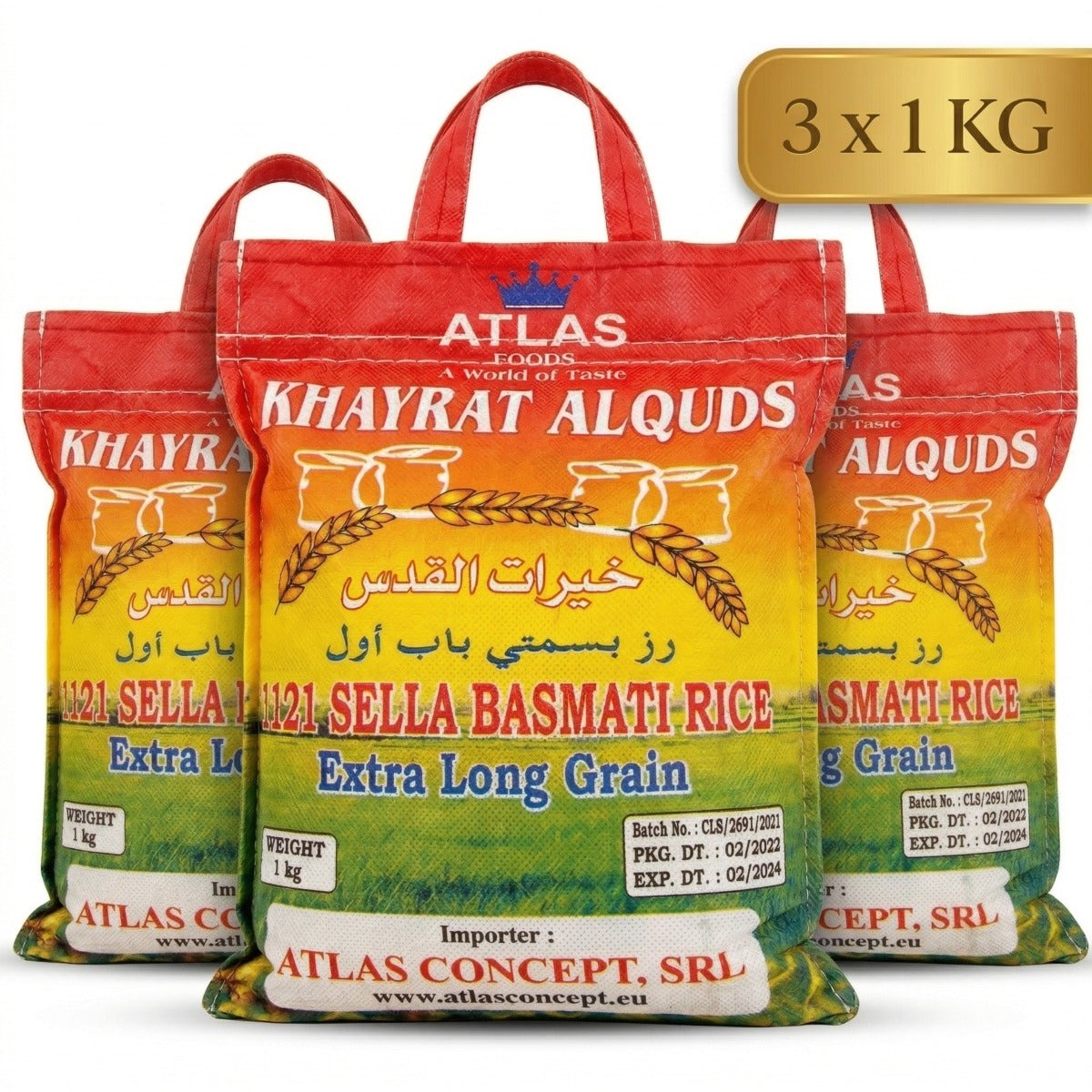 Premium Sella Basmati Rice - Extra Long Grain, Value Pack (3 x 1 KG)