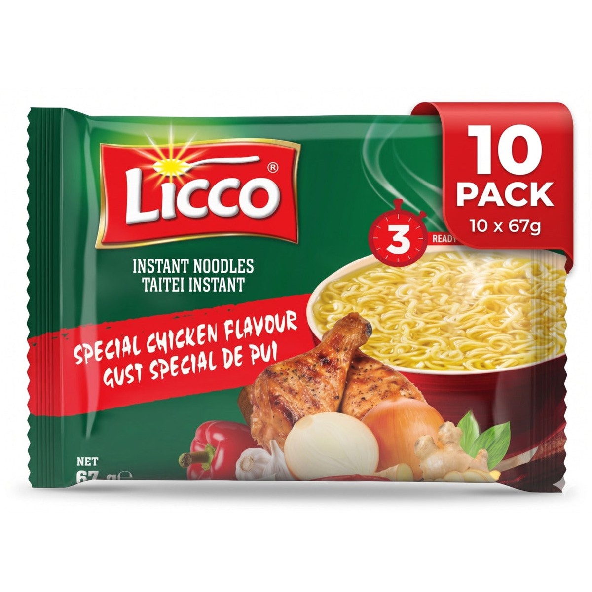 Licco Special Chicken Flavored Noodles 10-Pack Advantage Pack (10 x 67g)