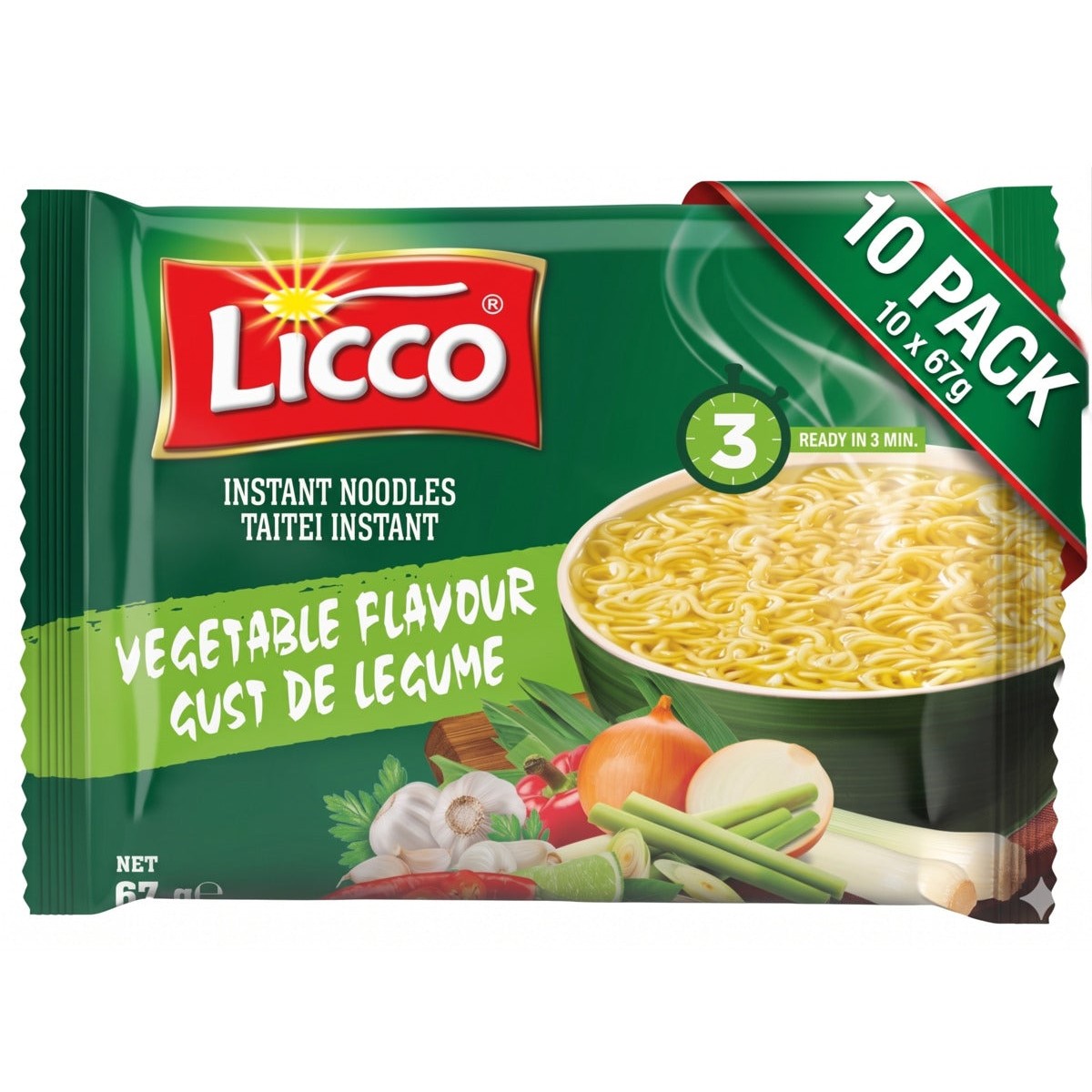 Licco Instant Noodles Vegetable 10 Pack (10x67g) Quick Meal Ready in 3 Minutes