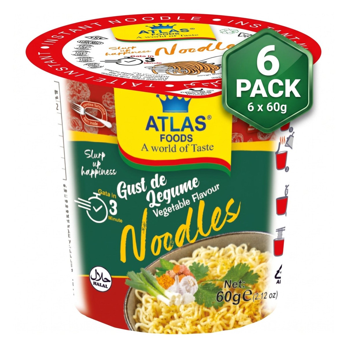 Foods Vegetable Cup Noodles (6 x 60g) - Ready in 3 Minutes, Convenient and Delicious!