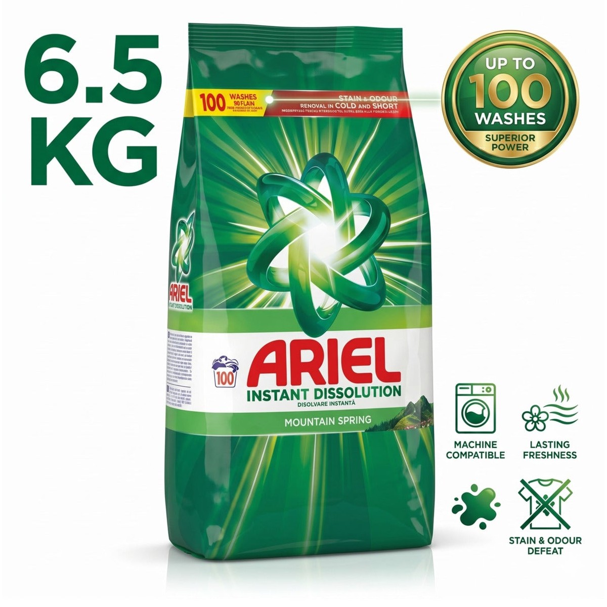 Mountain Spring , automatic laundry detergent, powder, 100 washes, 6.5 kg