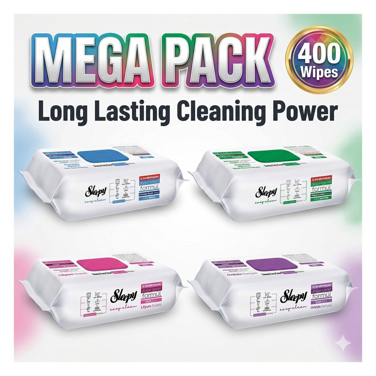 Easy Clean Mix -Surface Cleaning Wipes Mega Pack - 400 Count (4x100)