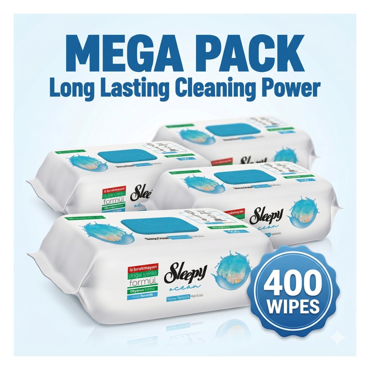 Easy Clean Ocean Surface Cleaning Wipes - Mega Pack (4x100 Wipes)