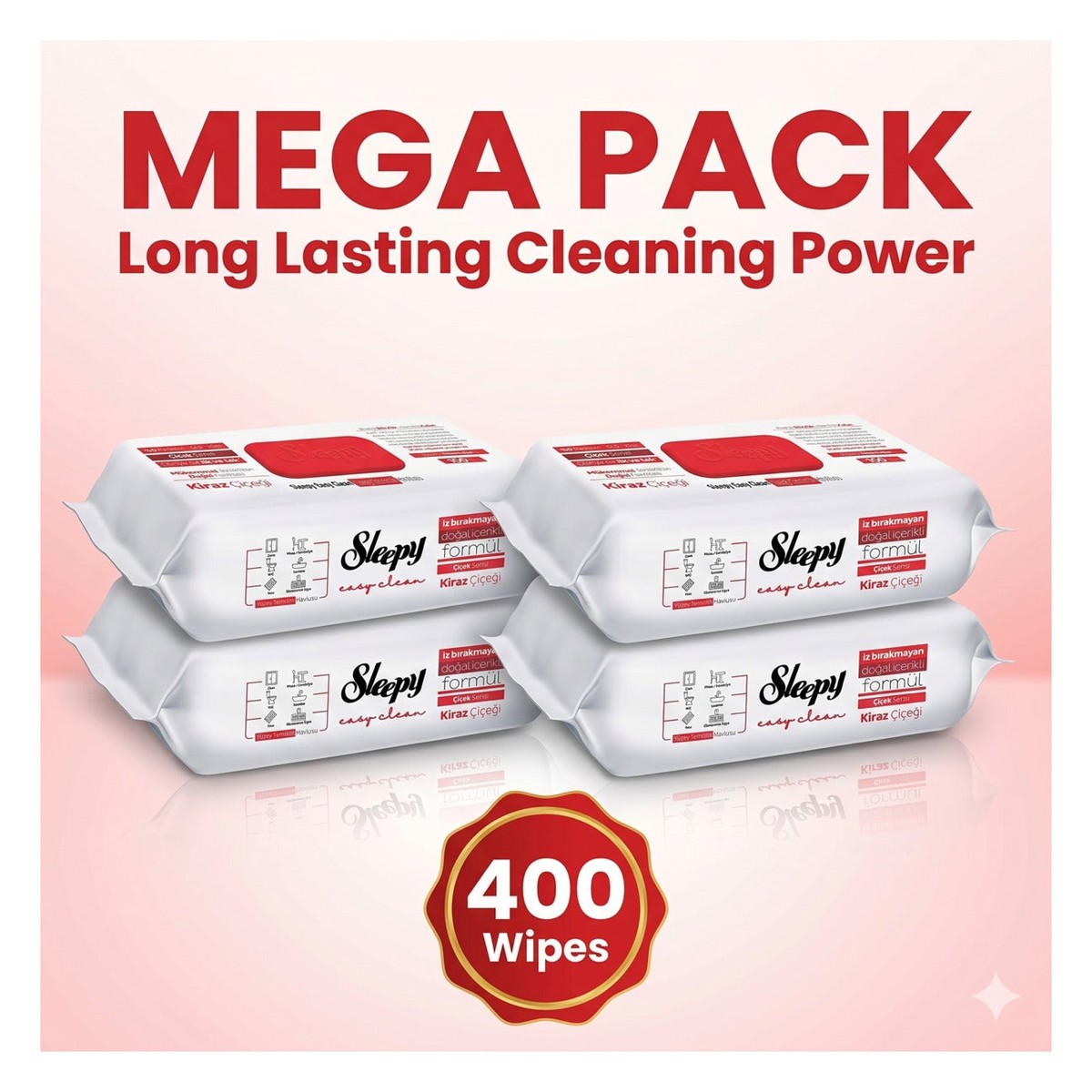 Easy Clean Surface Wipes | Cherry Blossom | 4-Pack Mega Deal (400 Wipes)