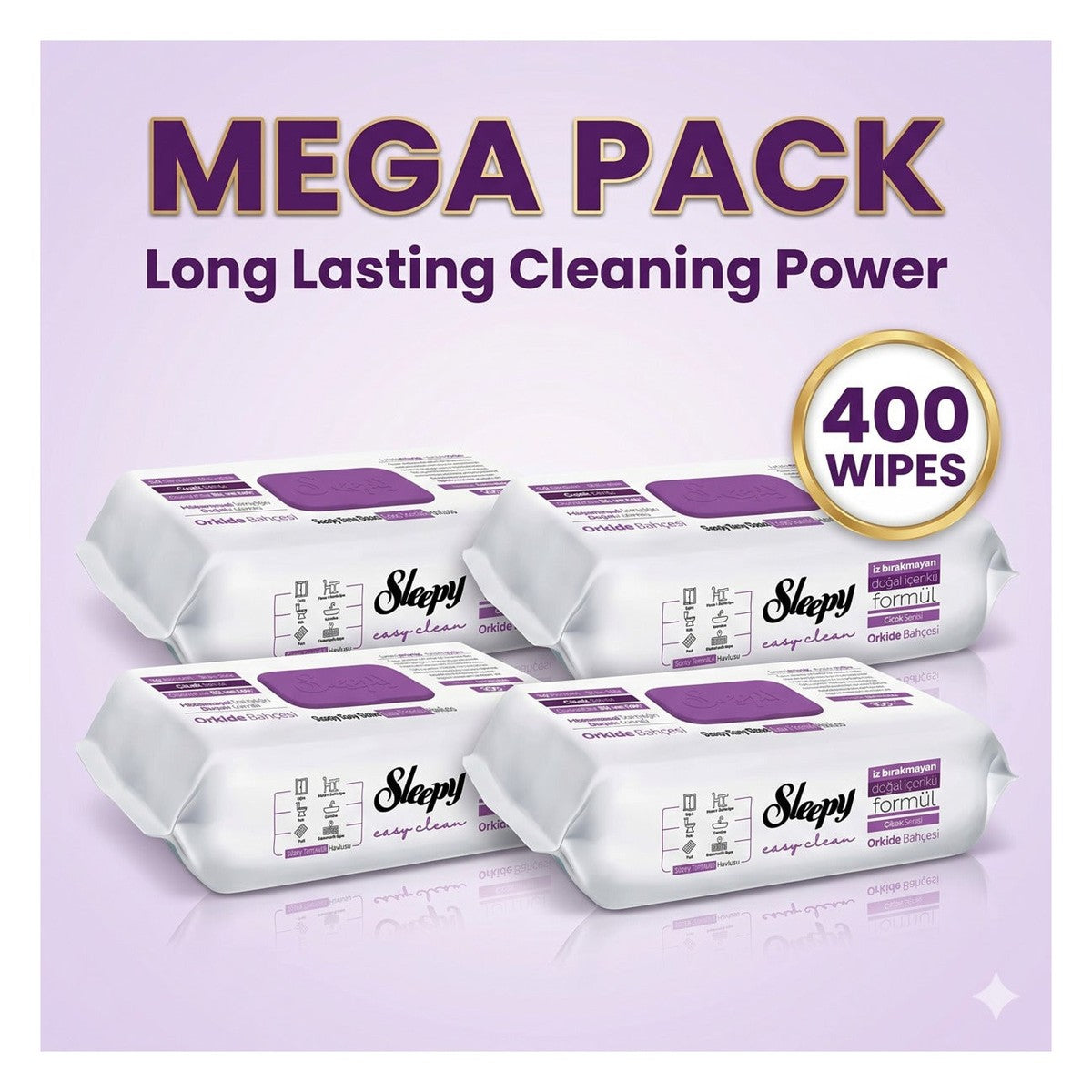Easy Clean Surface Cleaning Wipes - Orchid Garden Scent, Mega Pack (4 x 100 Wipes)