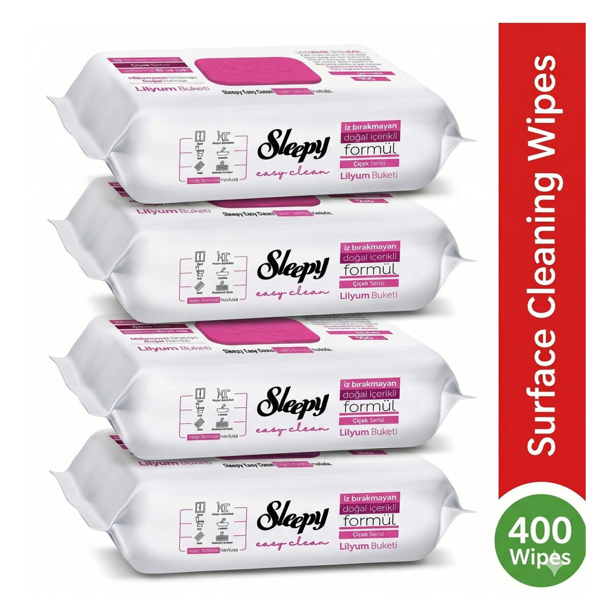 Easy Clean Surface Cleaning Wipes - Lily Bouquet Mega Pack 4 x 100 Sheets (400 Papers)