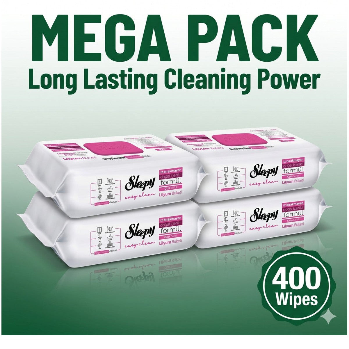 Easy Clean Surface Cleaning Wipes - Lily Bouquet Mega Pack 4 x 100 Sheets (400 Papers)