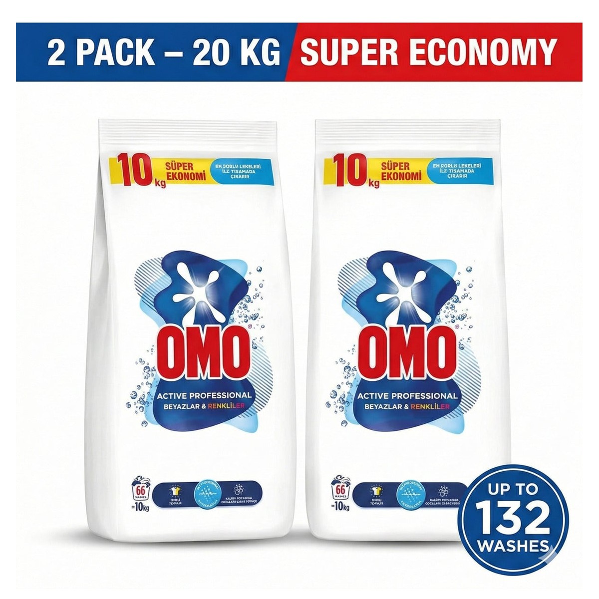 PROFESSIONAL Active Powder Laundry Detergent for Whites and Colors, 10 kg x 2 (TOTAL 20KG)