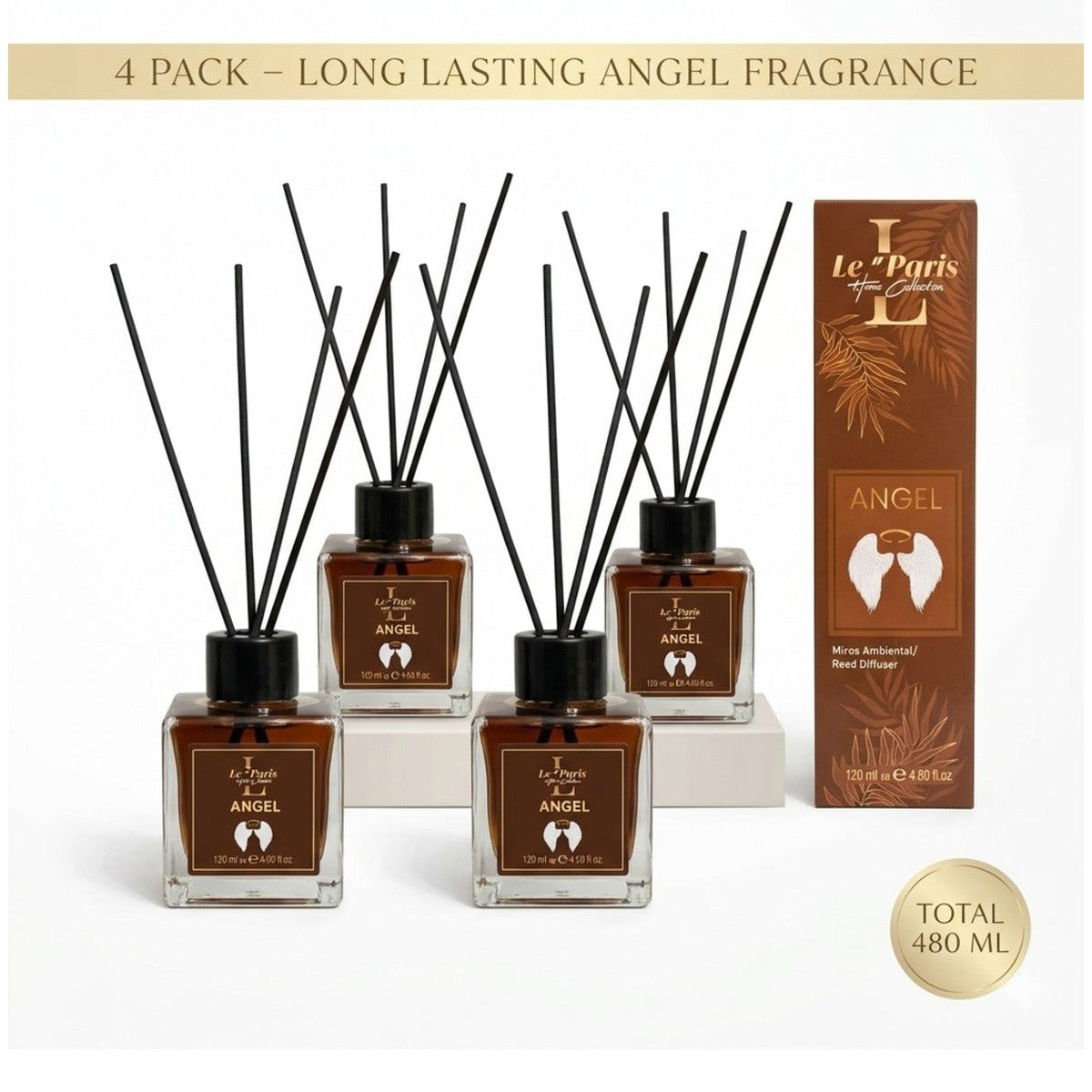 Premium Reed Diffuser 4x120ml, Long-Lasting Scent - Angel
