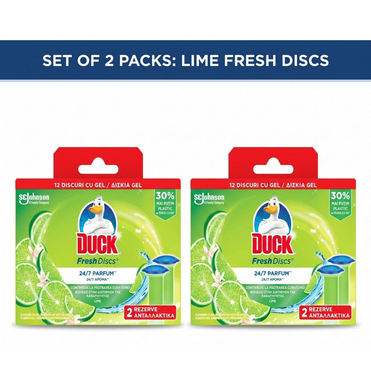 Pack 2 x Fresh Discs Lime toilet bowl air freshener refills, 2 x 36ml