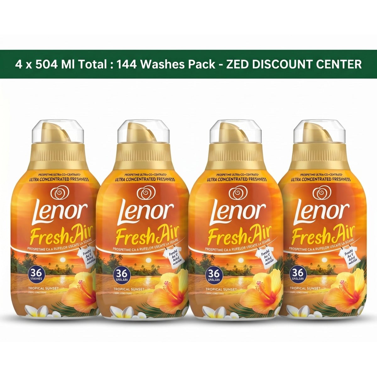 Fresh Air Tropical Sunset Fabric Softener, Ultra Concentrated, 4-Pack (4 x 504ml), 144 Washes Total