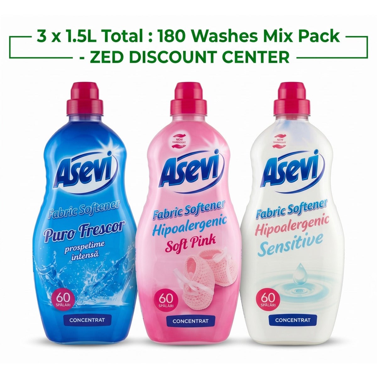 Fabric Softener Mix Pack 3x1.5L (180 Washes) - Fresh, Pink & Sensitive
