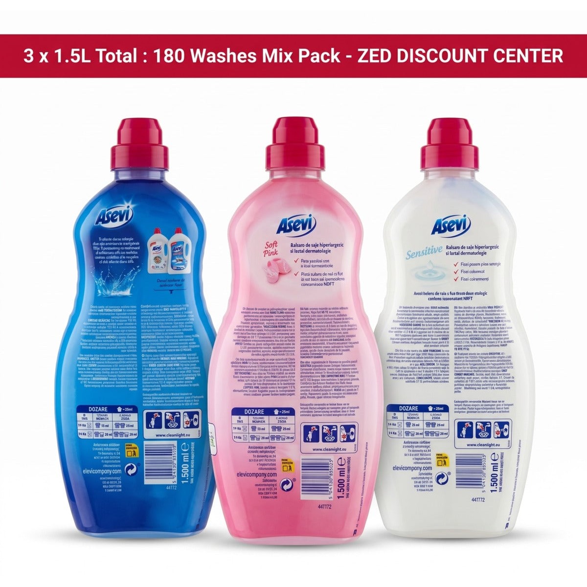 Fabric Softener Mix Pack 3x1.5L (180 Washes) - Fresh, Pink & Sensitive