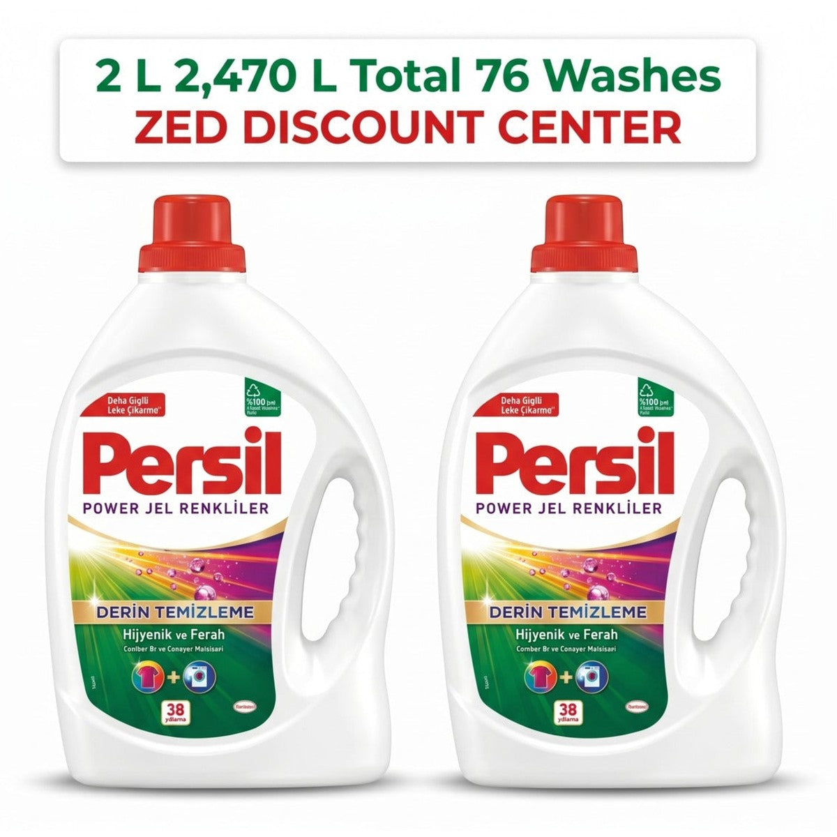 Power Gel Color Liquid Laundry Detergent, 2x 2.47L (Total 76 Washes)