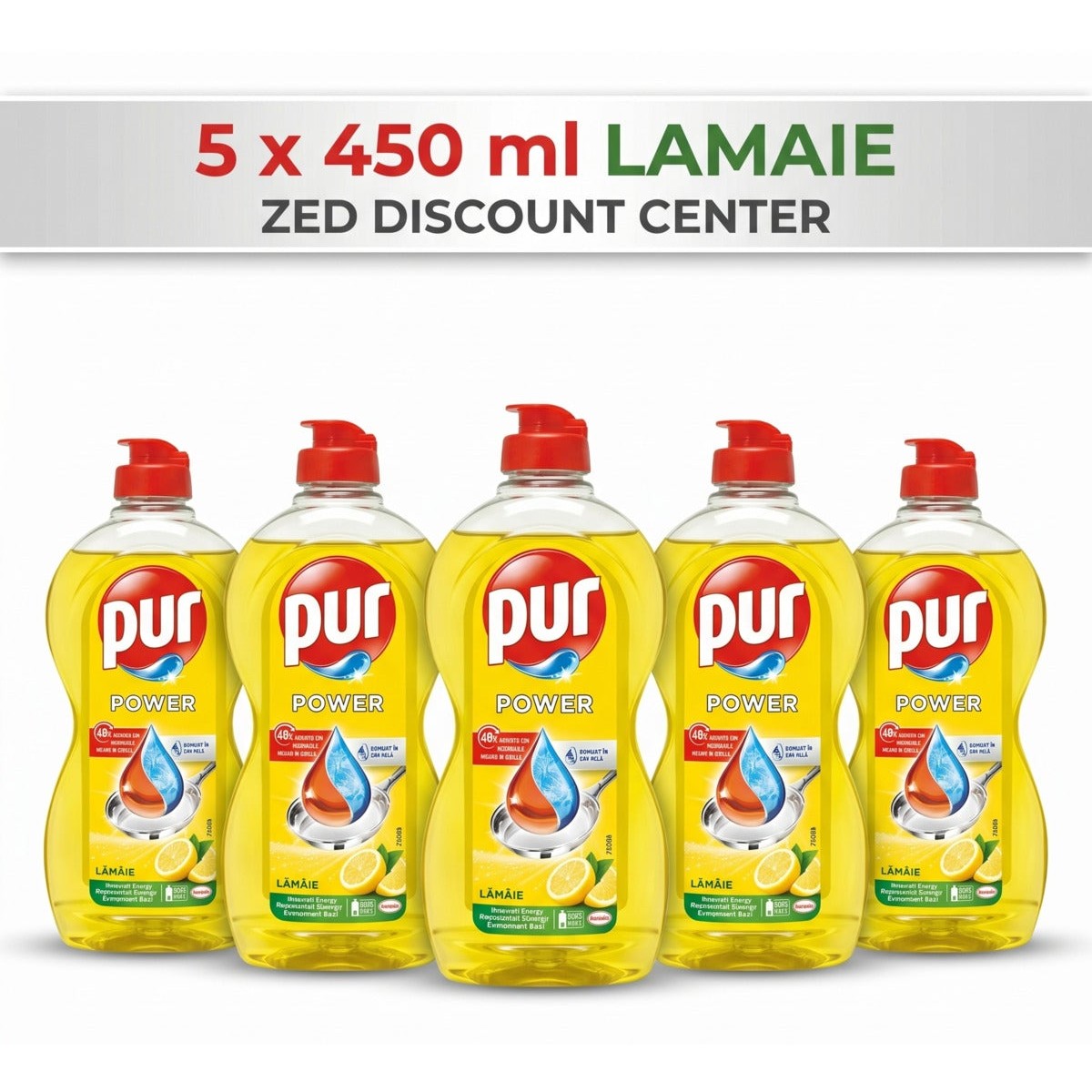 Pur Power Lemon Dishwashing Detergent, 5x 450ml